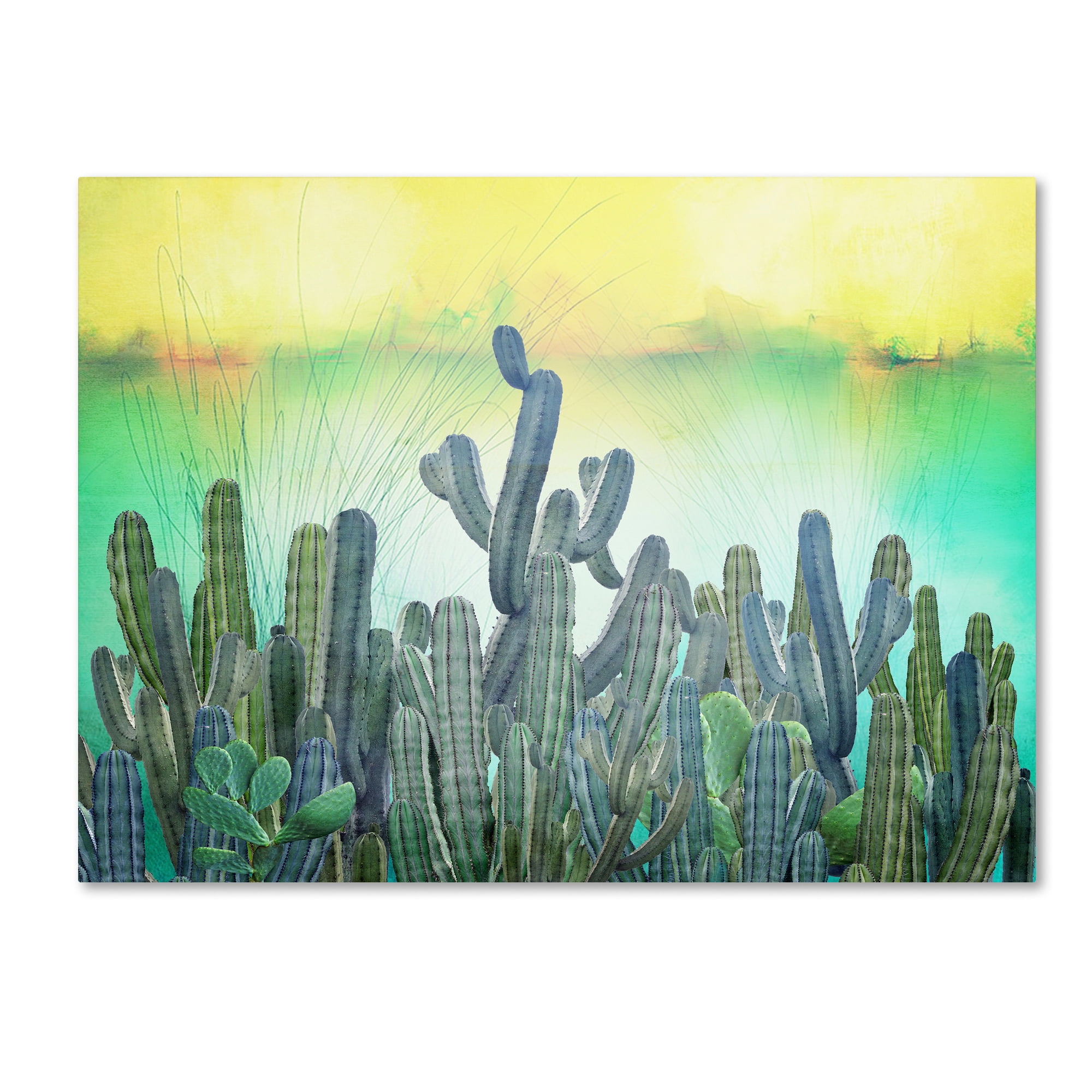 Green and Yellow Cactus Landscape Canvas Art