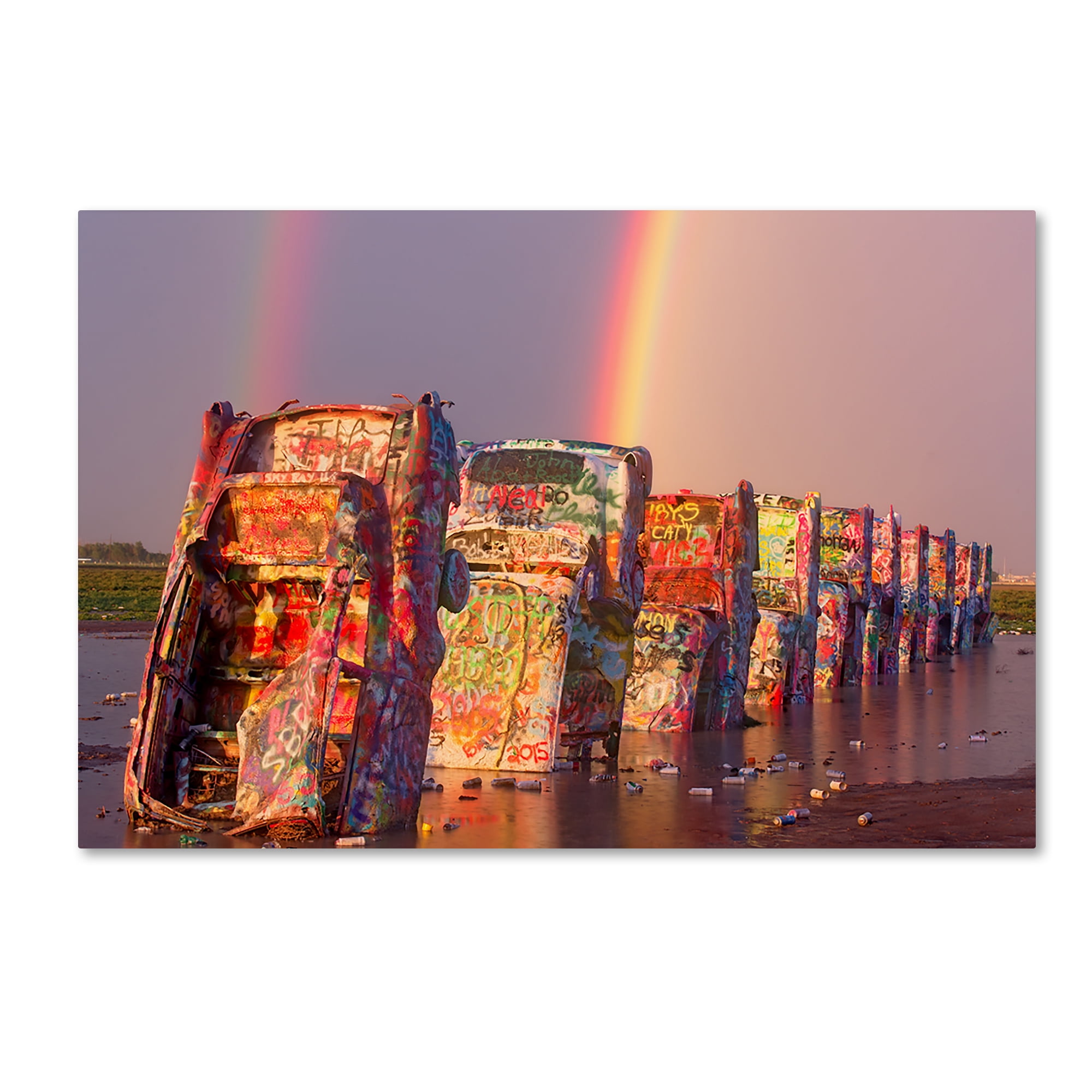 Cadillac Ranch Rainbow Graffiti Art Canvas in Multicolor