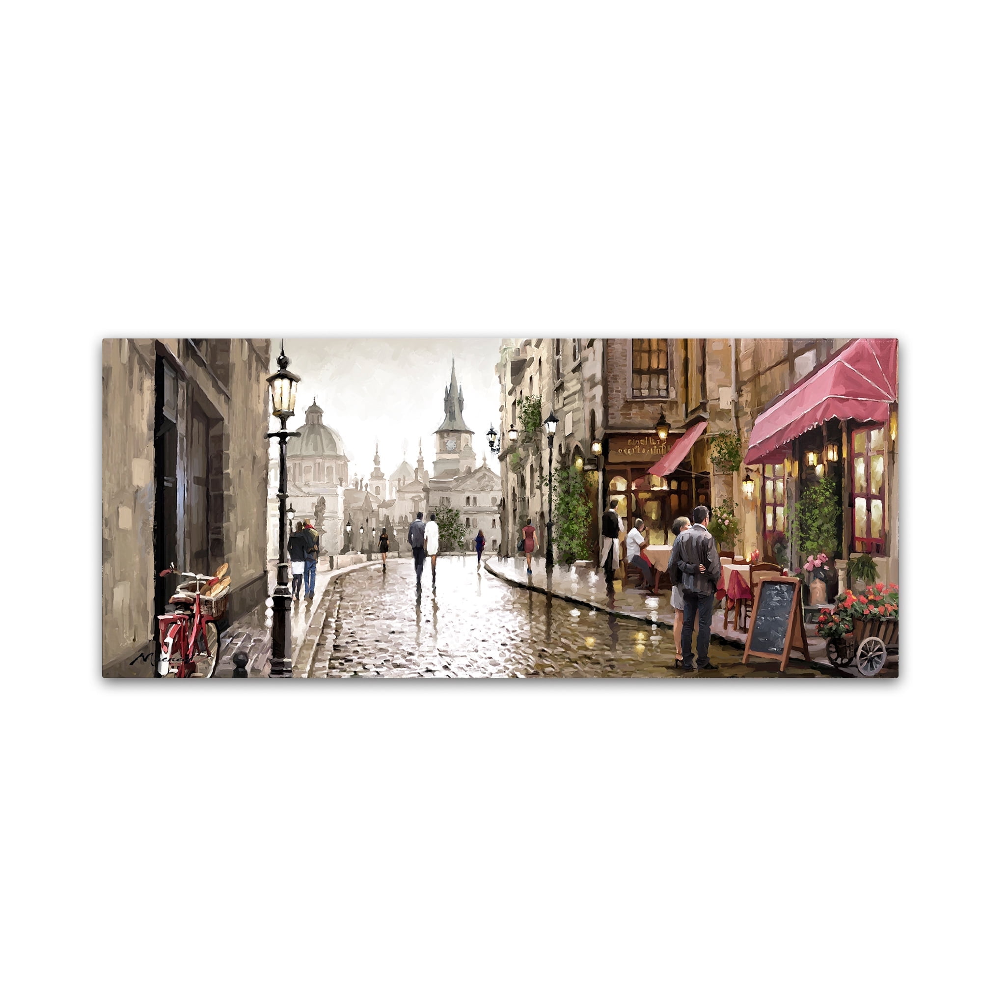 Cafe Milano Cityscape Gallery-Wrapped Canvas Art in Beige and Red
