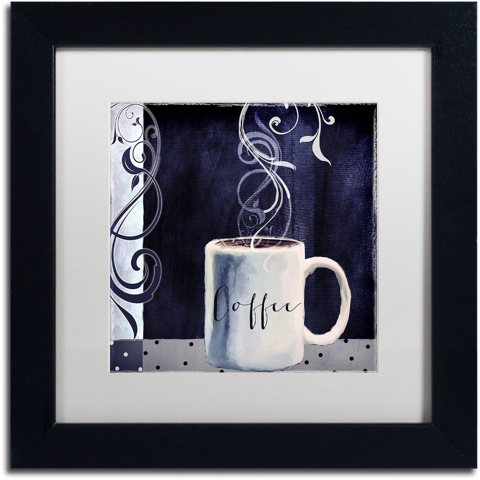 Black Framed Coffee Mug Canvas Art with Navy Background