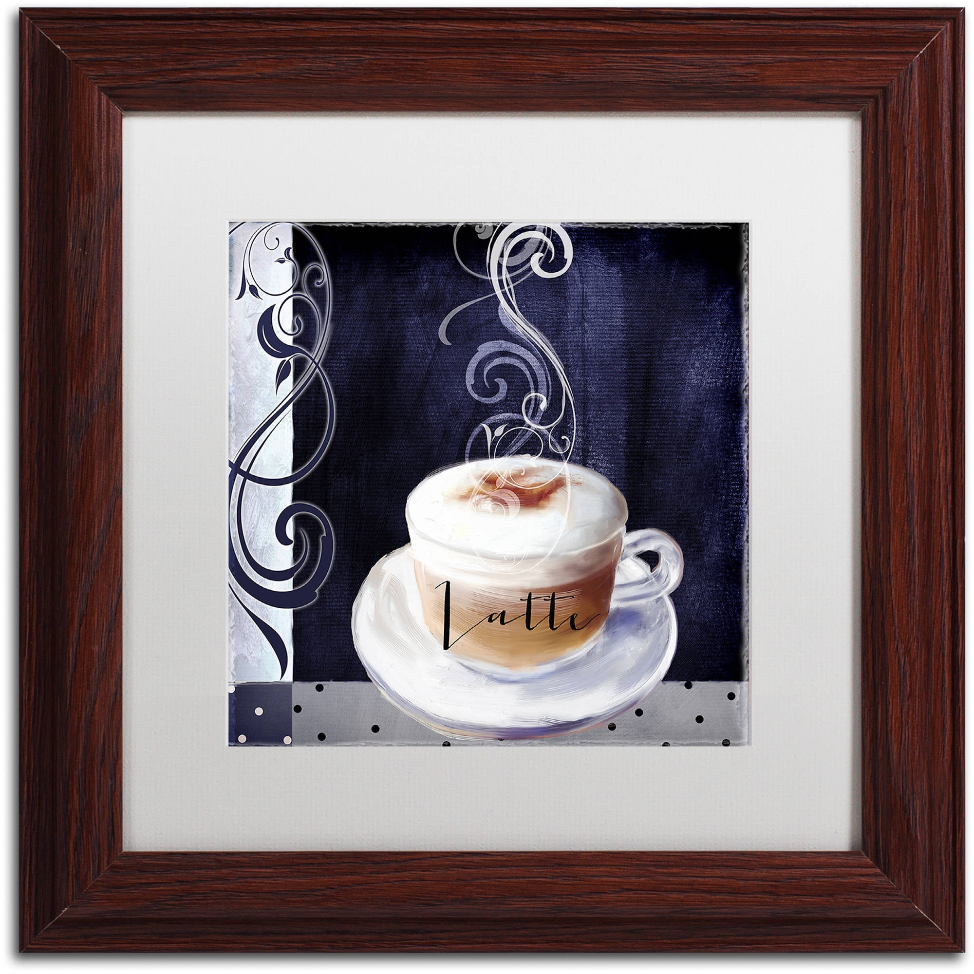 Cafe Blue Latte Framed Canvas Art with White Matte