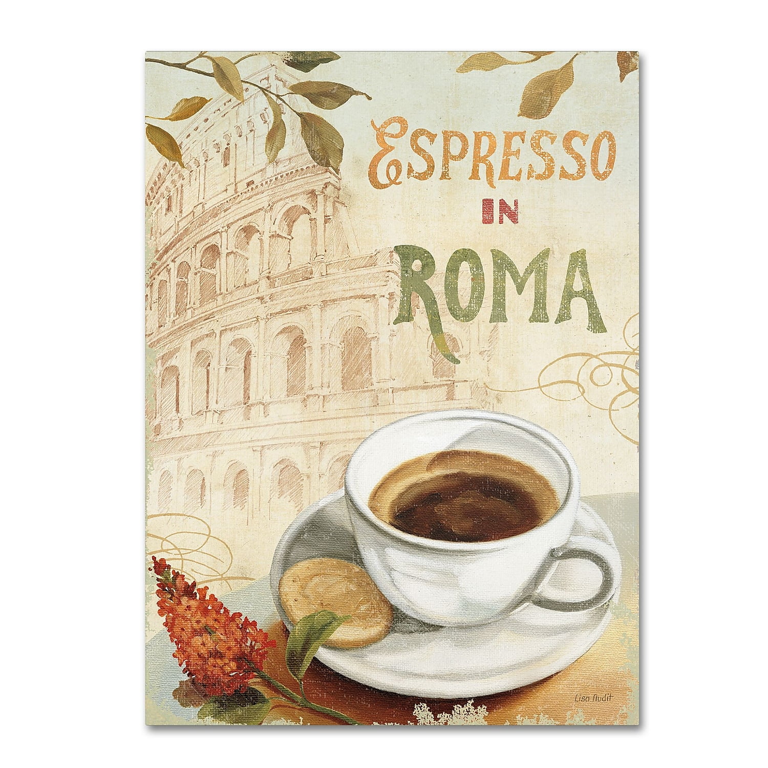 Espresso in Roma Canvas Art with Colosseum Background