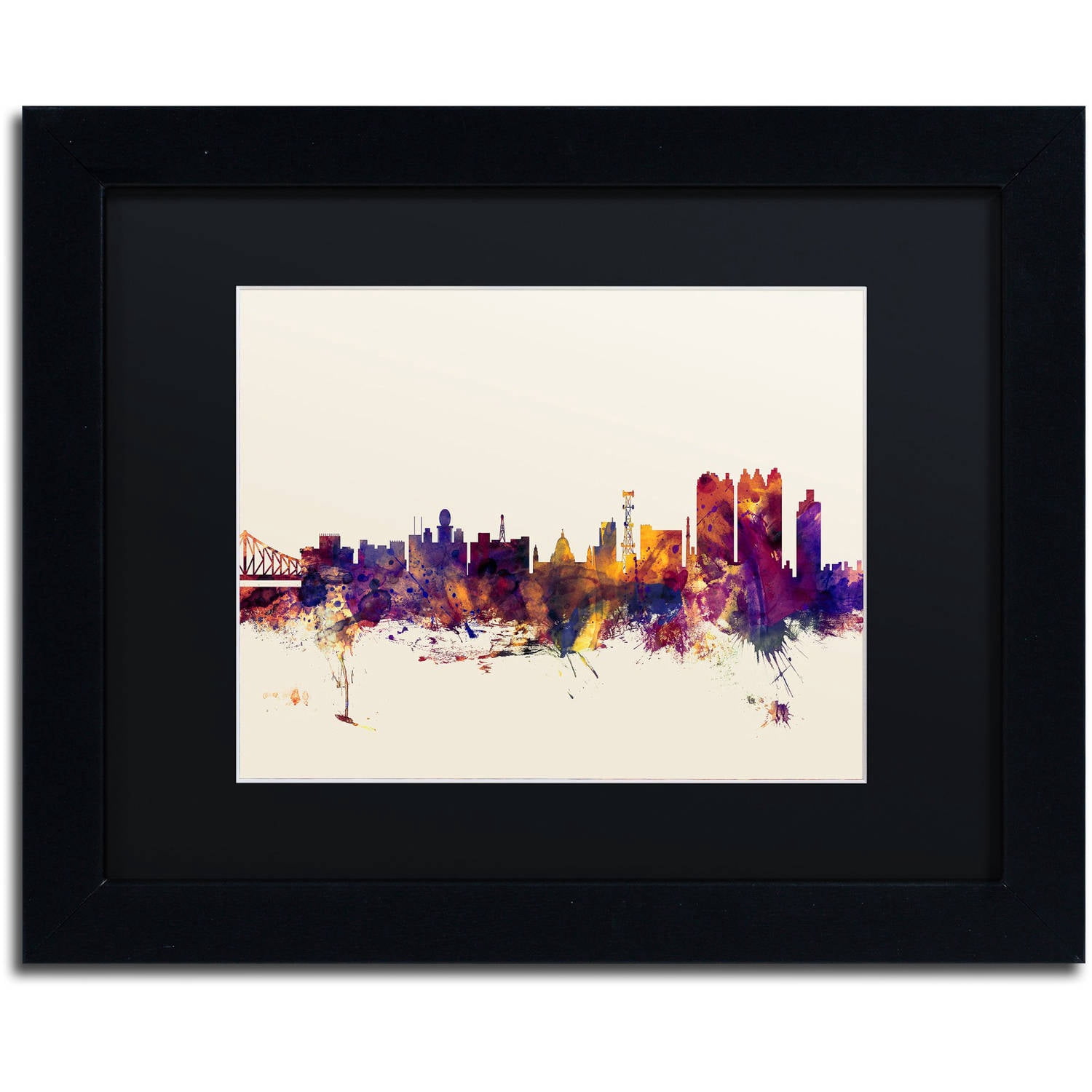 Trademark Fine Art "Calcutta India Skyline" Canvas Art by Michael Tompsett, Black Matte, Black Frame