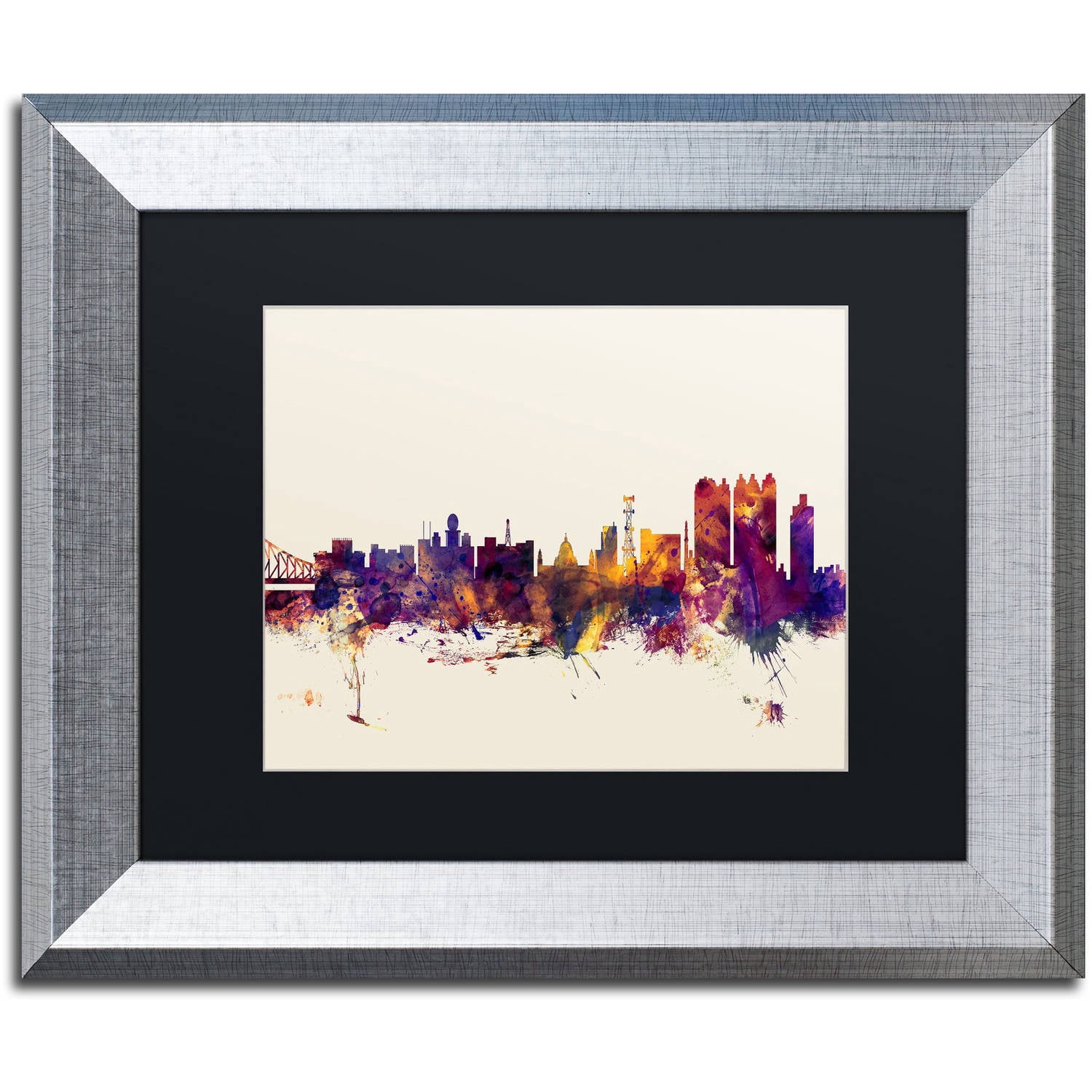 Trademark Fine Art "Calcutta India Skyline" Canvas Art by Michael Tompsett, Black Matte, Silver Frame