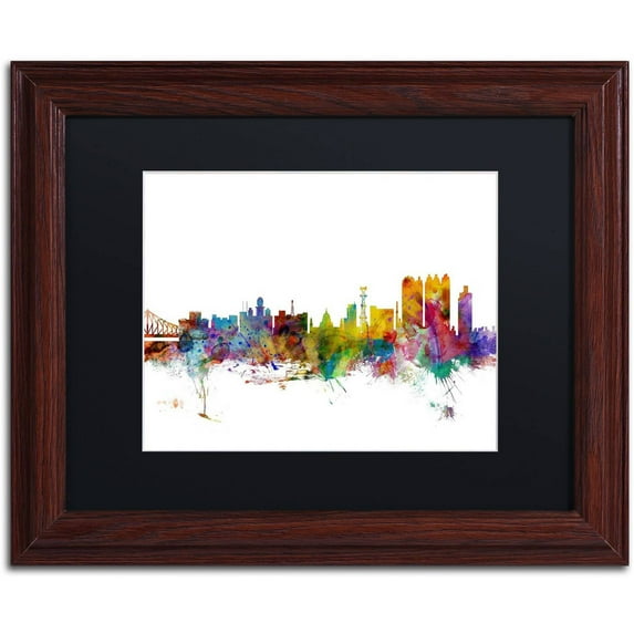 Trademark Fine Art "Calcutta India Skyline" Canvas Art by Michael Tompsett Black Matte, Wood Frame