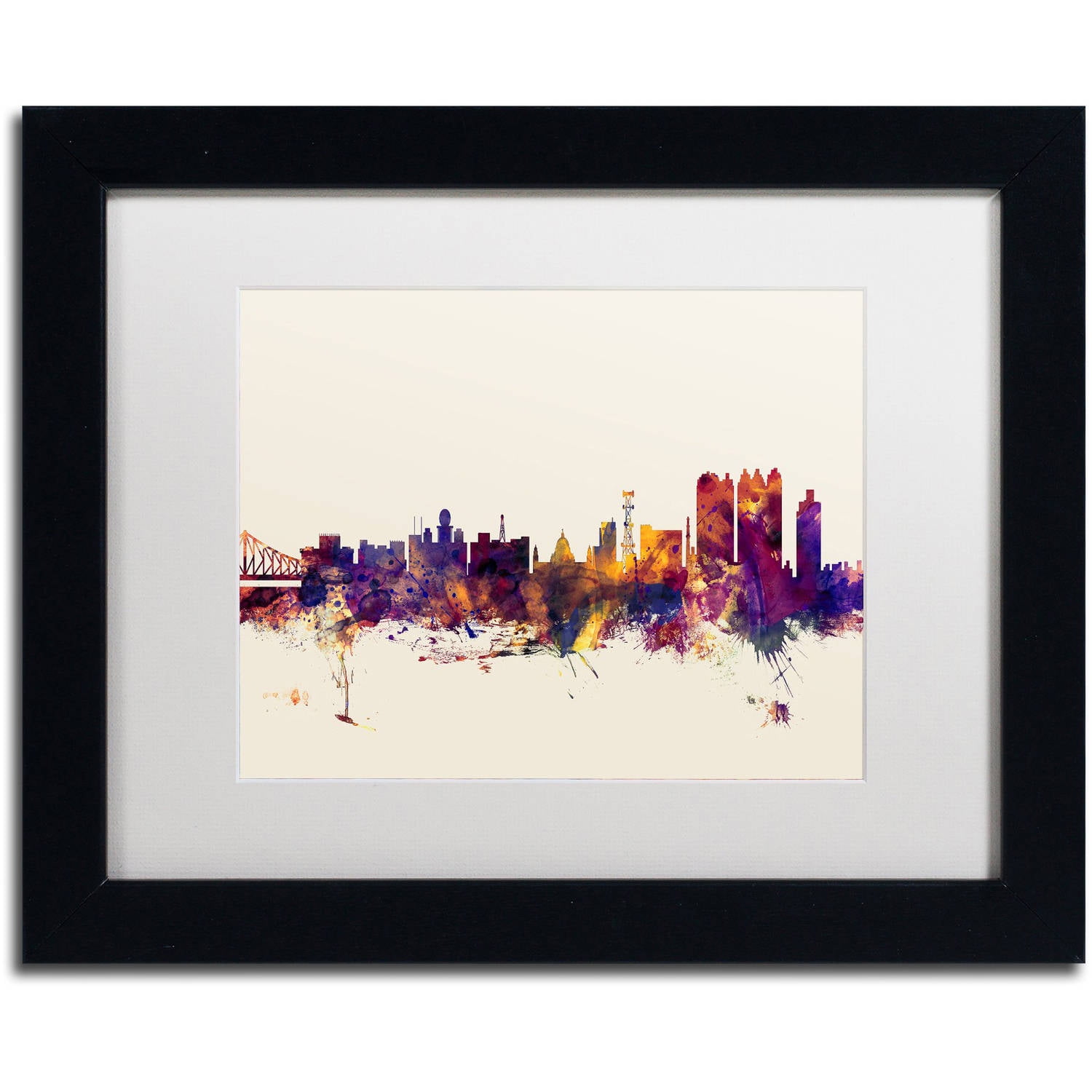 Trademark Fine Art "Calcutta India Skyline" Canvas Art by Michael Tompsett, White Matte, Black Frame