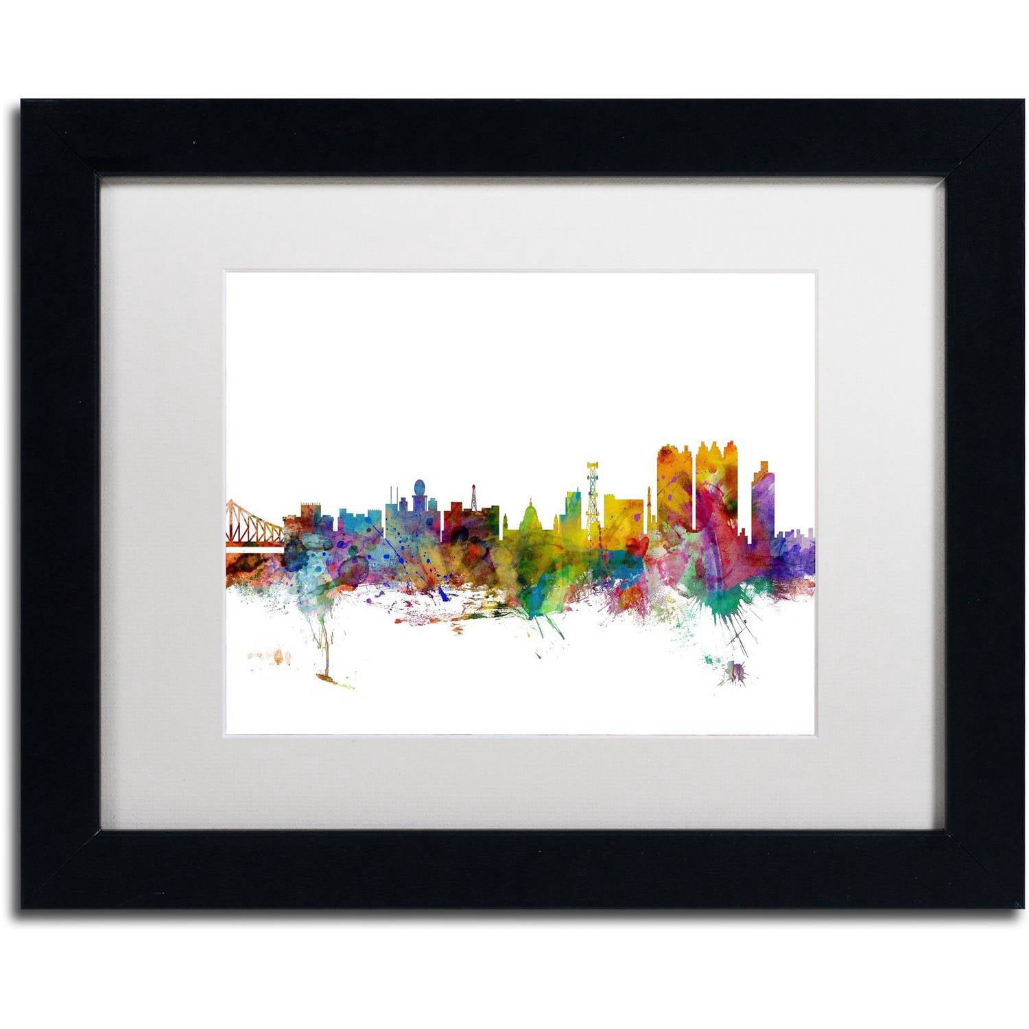 Trademark Fine Art "Calcutta India Skyline" Canvas Art by Michael Tompsett White Matte, Black Frame