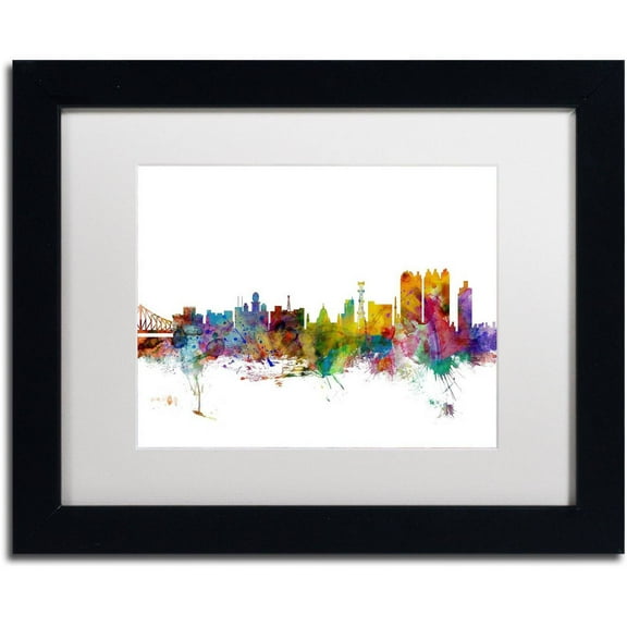 Trademark Fine Art "Calcutta India Skyline" Canvas Art by Michael Tompsett White Matte, Black Frame