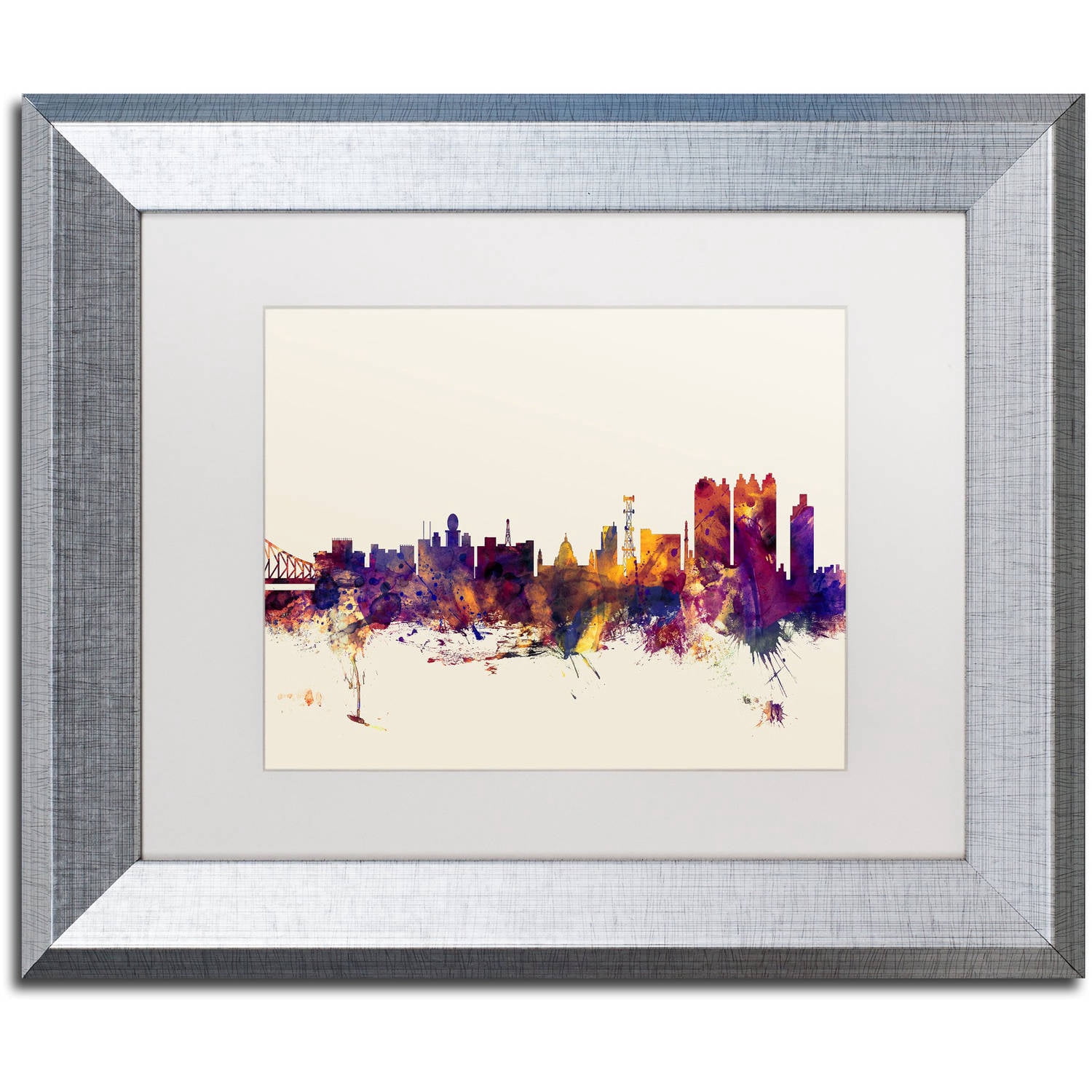 Trademark Fine Art "Calcutta India Skyline" Canvas Art by Michael Tompsett, White Matte, Silver Frame