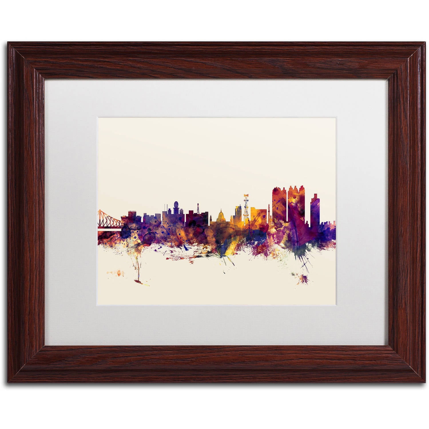 Trademark Fine Art "Calcutta India Skyline" Canvas Art by Michael Tompsett, White Matte, Wood Frame