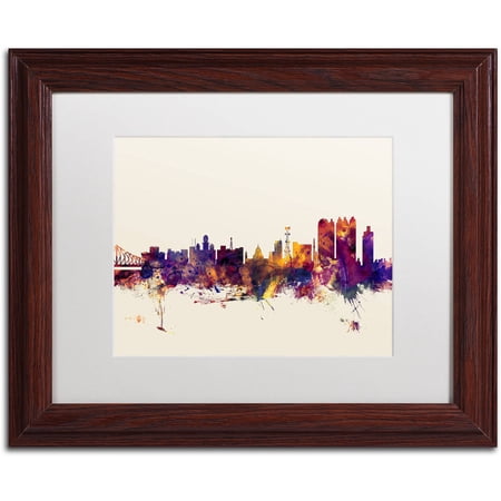 Trademark Fine Art "Calcutta India Skyline" Canvas Art by Michael Tompsett, White Matte, Wood Frame