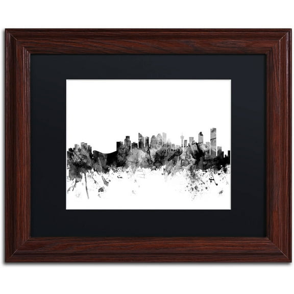 Trademark Fine Art "Calgary Canada Skyline B&W" Canvas Art by Michael Tompsett, Black Matte, Wood Frame