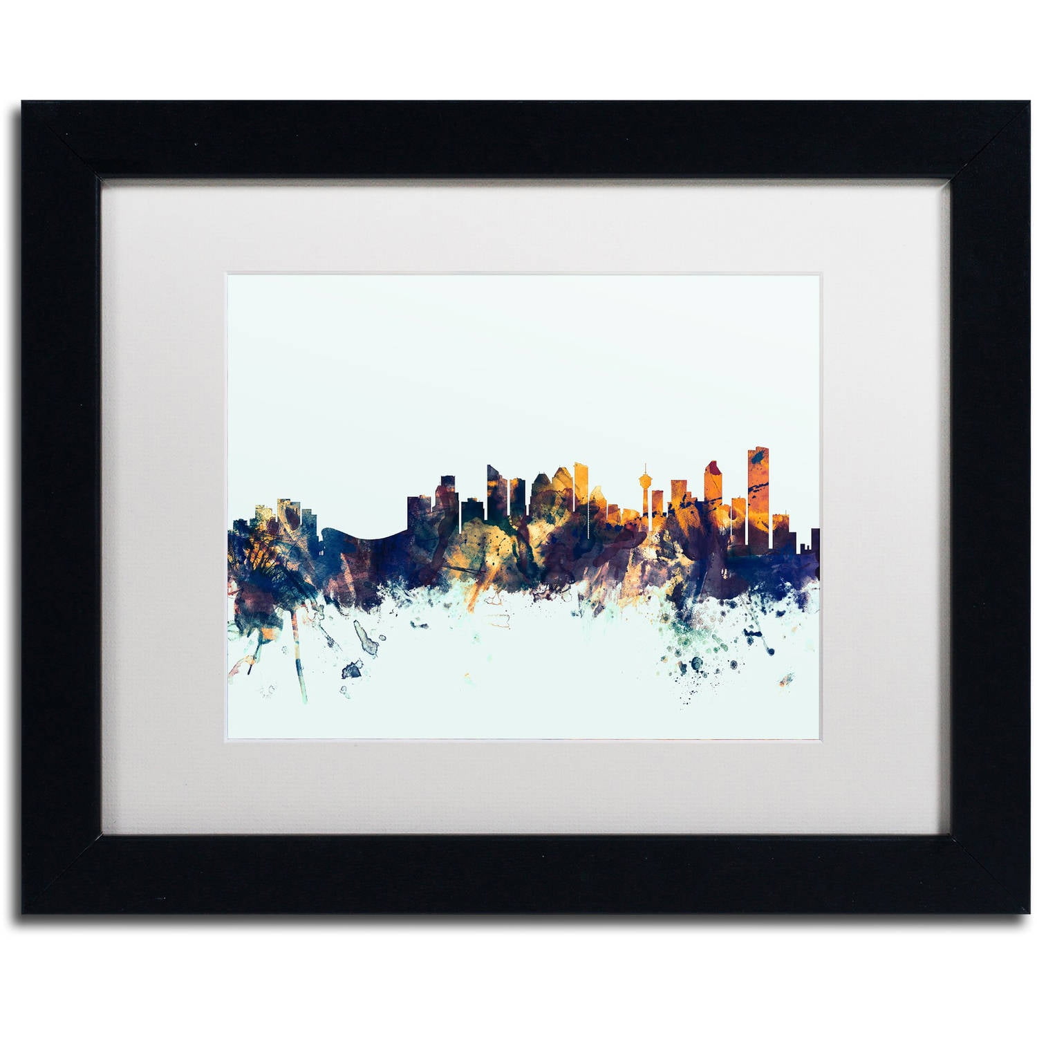 Trademark Fine Art "Calgary Canada Skyline Blue" Canvas Art by Michael Tompsett, White Matte, Black Frame