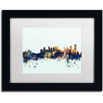 Trademark Fine Art "Calgary Canada Skyline Blue" Canvas Art by Michael Tompsett, White Matte, Black Frame
