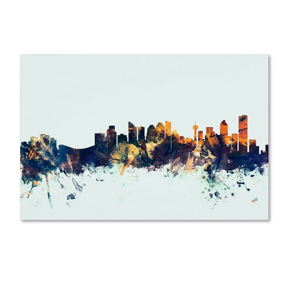 Trademark Fine Art "Calgary Canada Skyline Blue" Canvas Art by Michael Tompsett