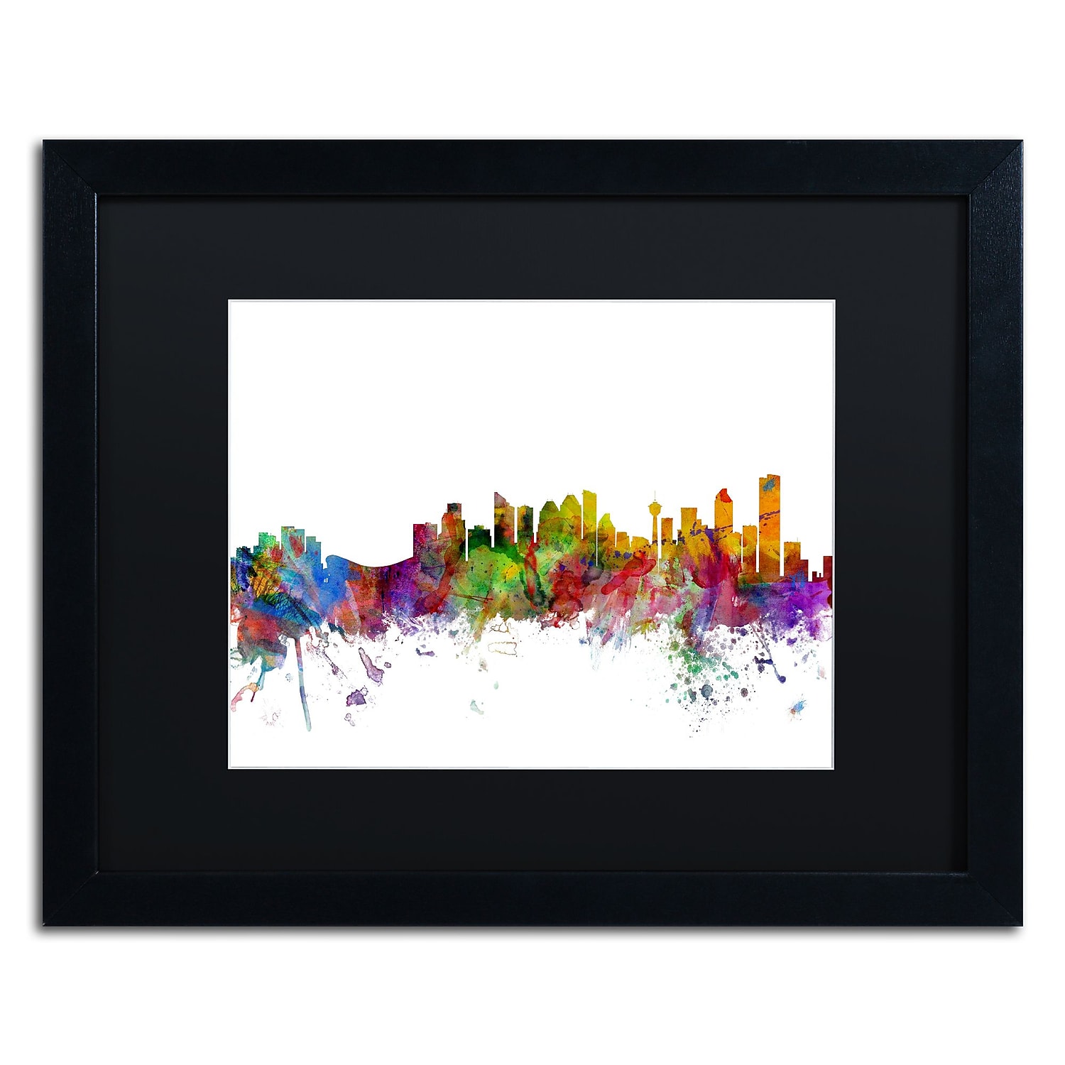 Trademark Fine Art "Calgary Canada Skyline" Canvas Art by Michael Tompsett Black Matte, Black Frame
