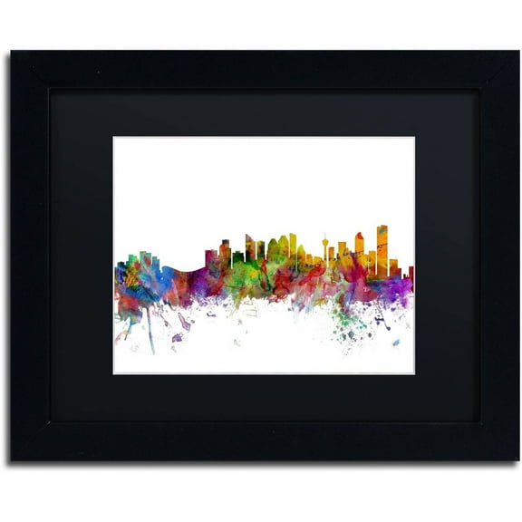 Trademark Fine Art "Calgary Canada Skyline" Canvas Art by Michael Tompsett Black Matte, Black Frame