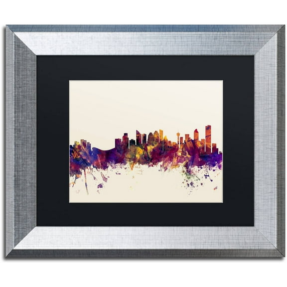 Trademark Fine Art "Calgary Canada Skyline" Canvas Art by Michael Tompsett, Black Matte, Silver Frame