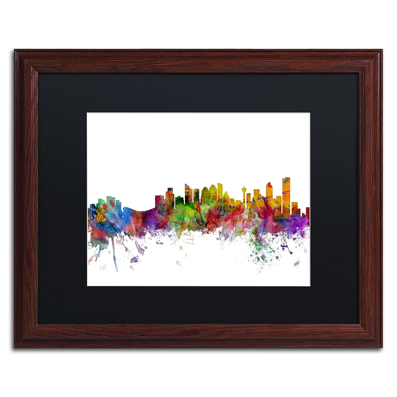 Trademark Fine Art "Calgary Canada Skyline" Canvas Art by Michael Tompsett Black Matte, Wood Frame