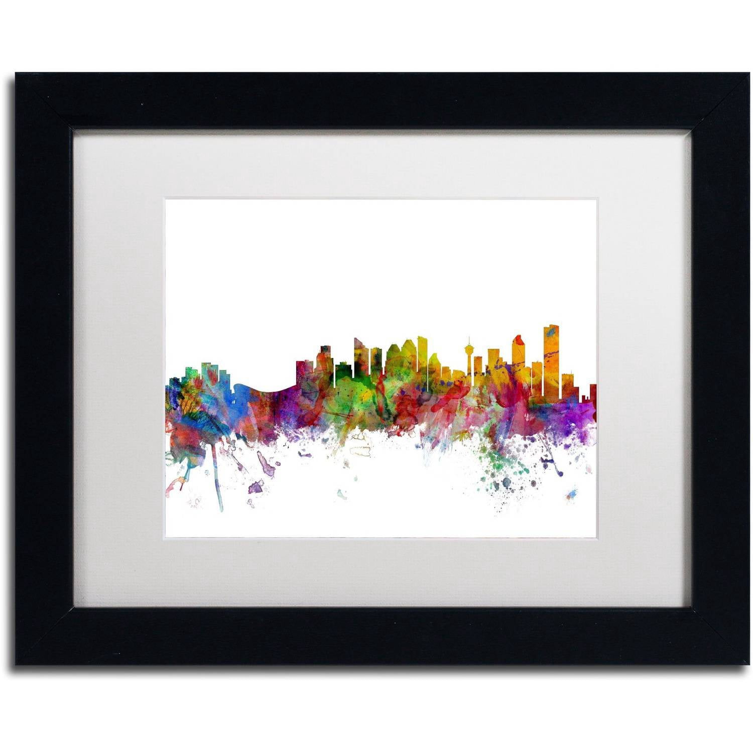 Trademark Fine Art "Calgary Canada Skyline" Canvas Art by Michael Tompsett White Matte, Black Frame