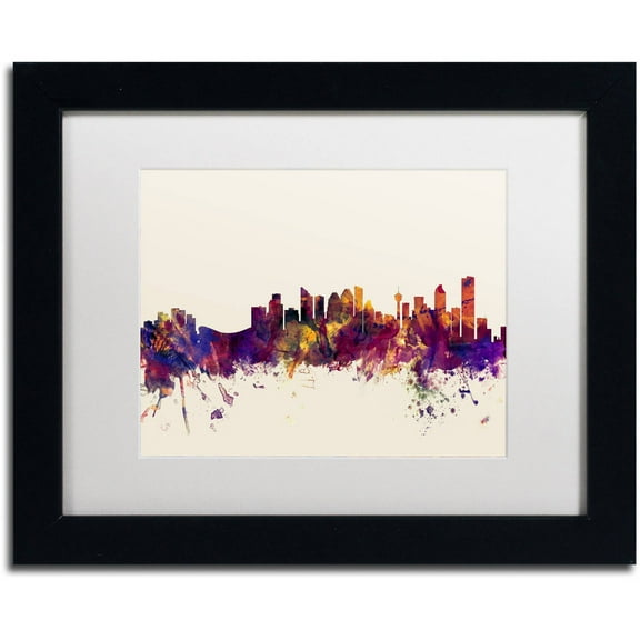 Trademark Fine Art "Calgary Canada Skyline" Canvas Art by Michael Tompsett, White Matte, Black Frame