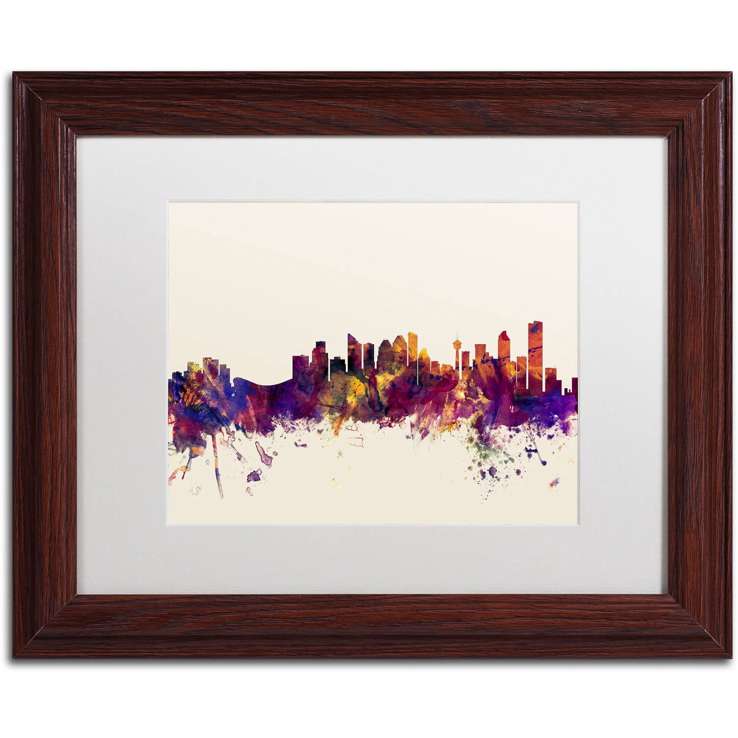 Trademark Fine Art "Calgary Canada Skyline" Canvas Art by Michael Tompsett, White Matte, Wood Frame