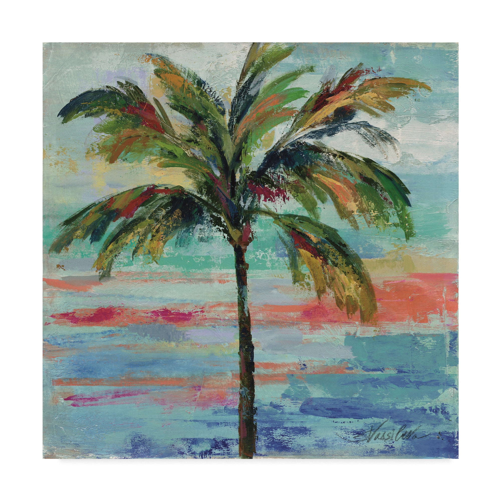 14" Square Colorful Palm Tree Canvas Art
