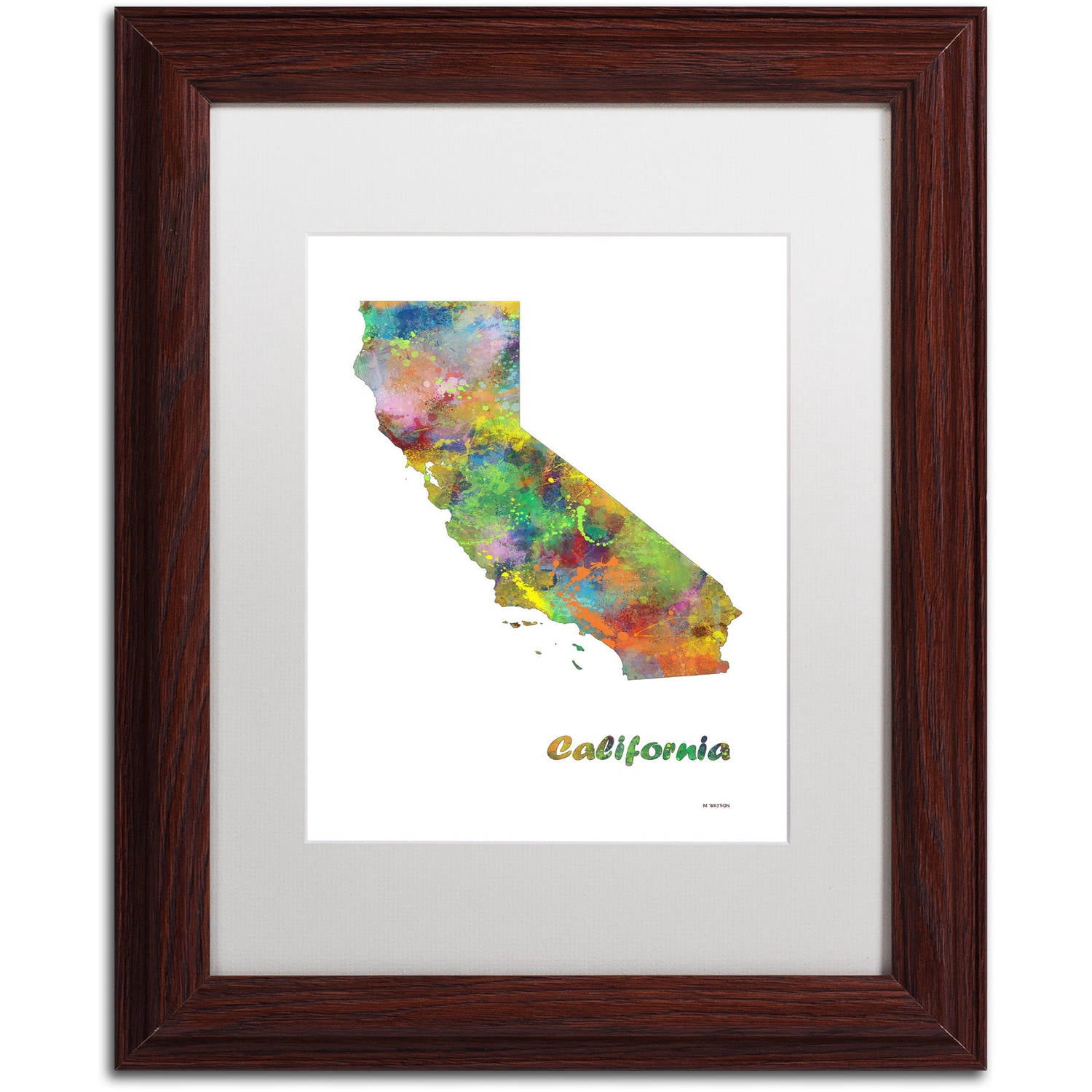 Trademark Fine Art "California State Map-1" Canvas Art by Marlene Watson, White Matte, Wood Frame