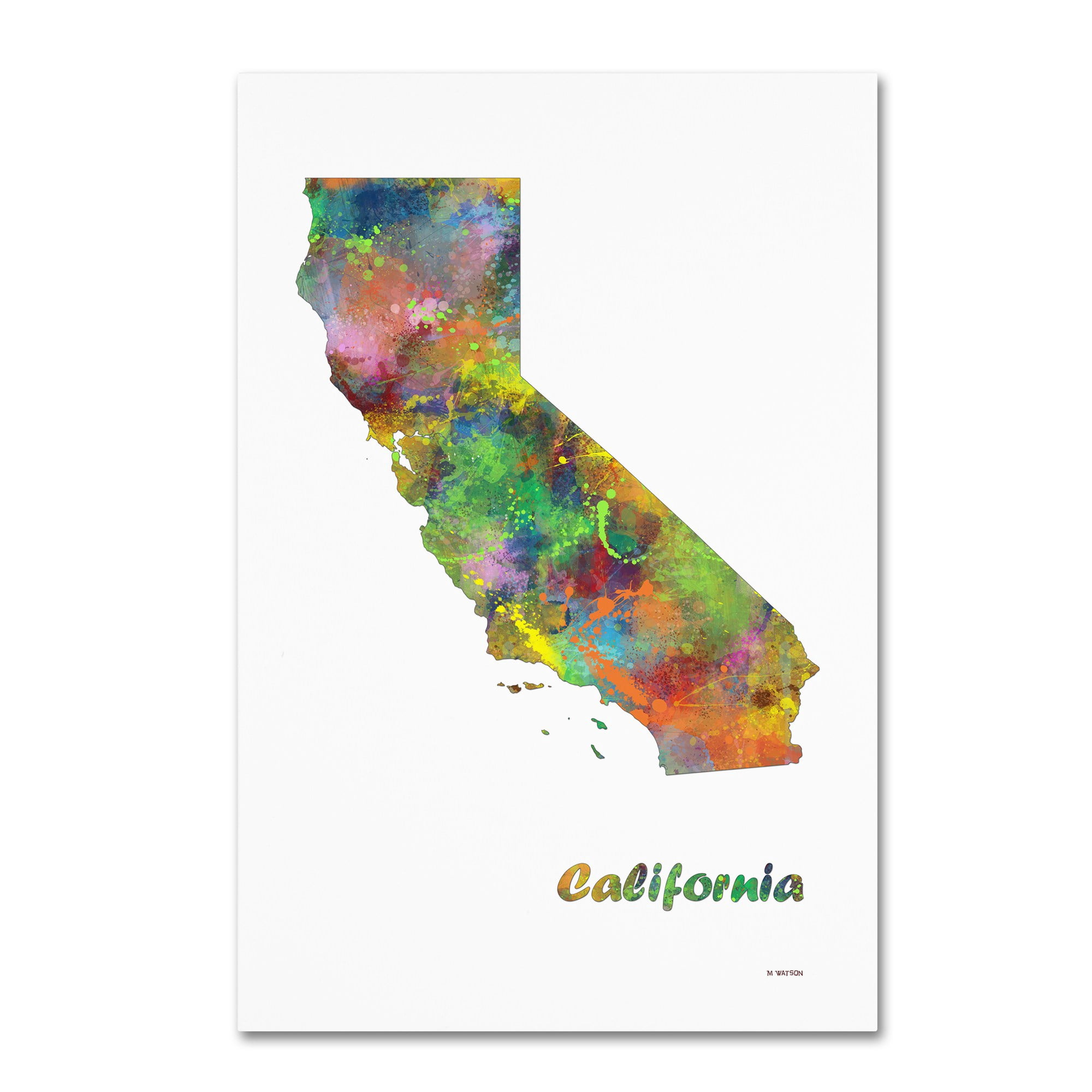 Trademark Fine Art "California State Map-1" Canvas Art by Marlene Watson