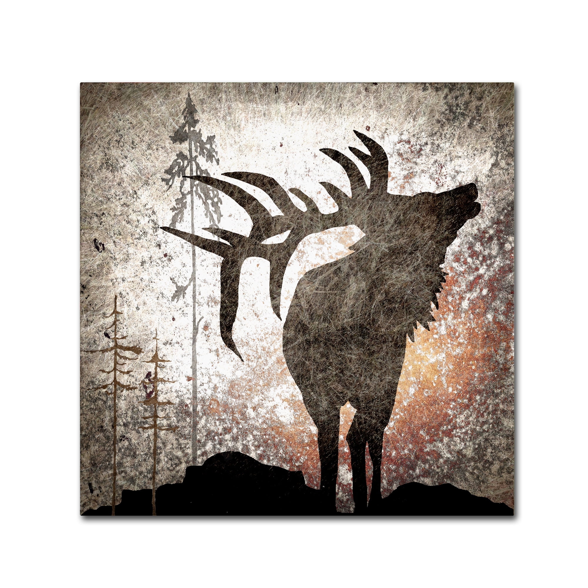 Large Distressed Canvas Art with Elk Silhouette