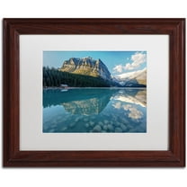 Trademark Fine Art 'Calm Lake Louise Morning' Canvas Art by Pierre Leclerc, White Matte, Wood Frame