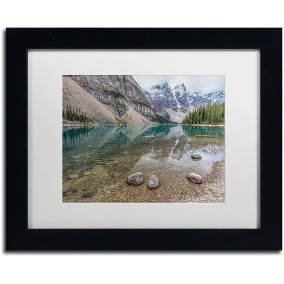 Trademark Fine Art 'Calm Moraine Lake ' Canvas Art by Pierre Leclerc, White Matte, Black Frame