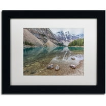 Trademark Fine Art 'Calm Moraine Lake ' Canvas Art by Pierre Leclerc, White Matte, Black Frame