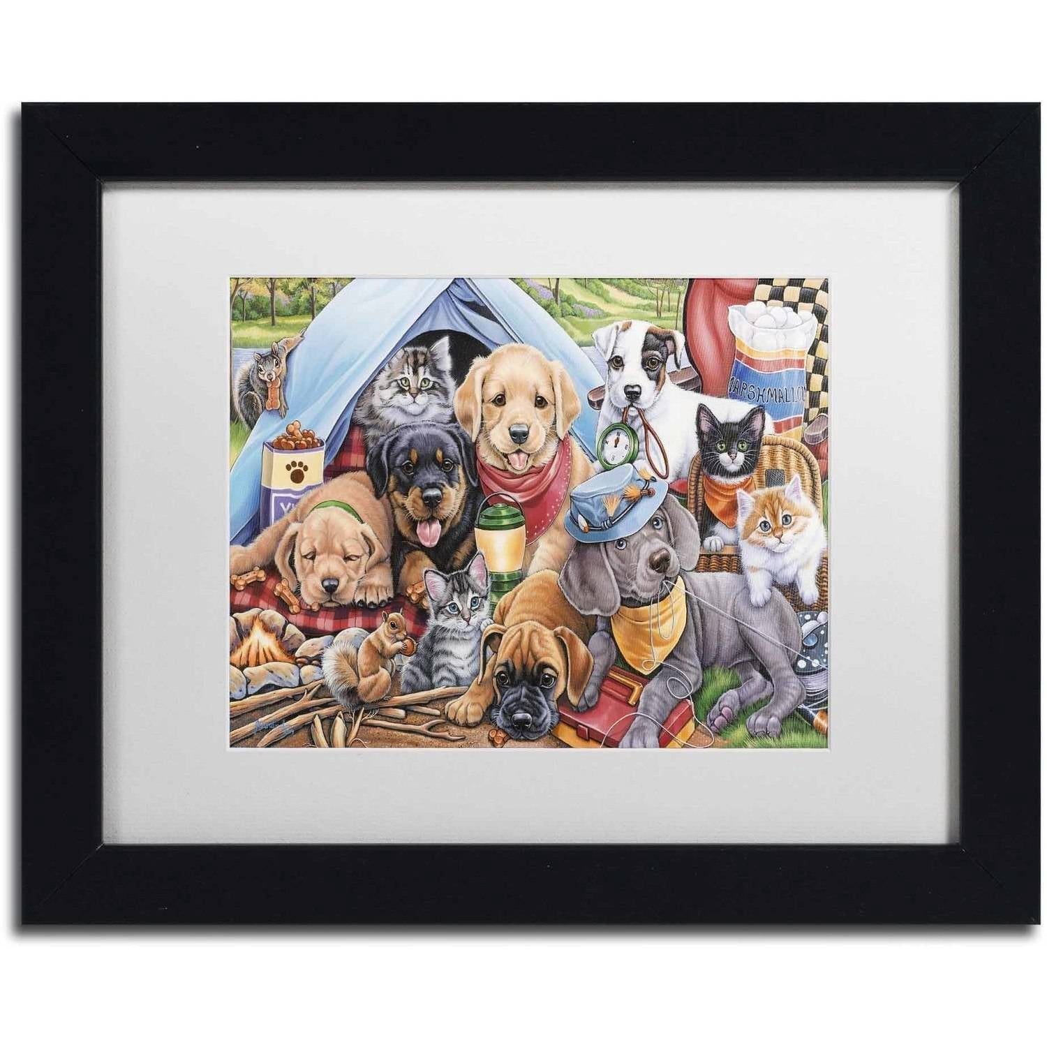Trademark Fine Art 'Camping Buddies' Canvas Art by Jenny Newland, White Matte, Black Frame
