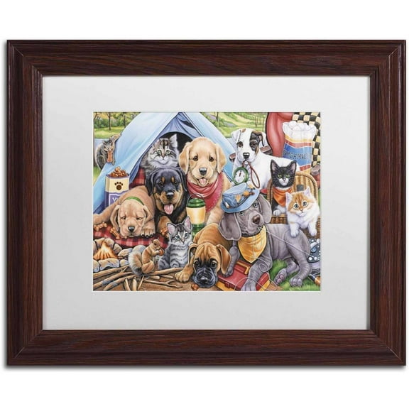 Trademark Fine Art 'Camping Buddies' Canvas Art by Jenny Newland, White Matte, Wood Frame