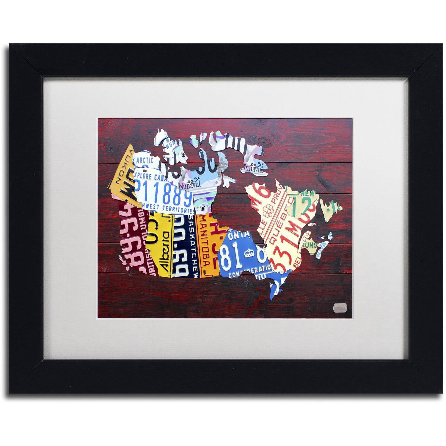 Trademark Fine Art 'Canada License Plate Map' Canvas Art by Design Turnpike, White Matte, Black Frame