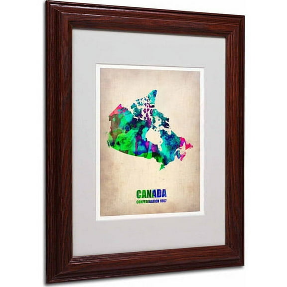 Trademark Fine Art "Canada Watercolor Map" Matted Framed Art by Naxart, Wood Frame