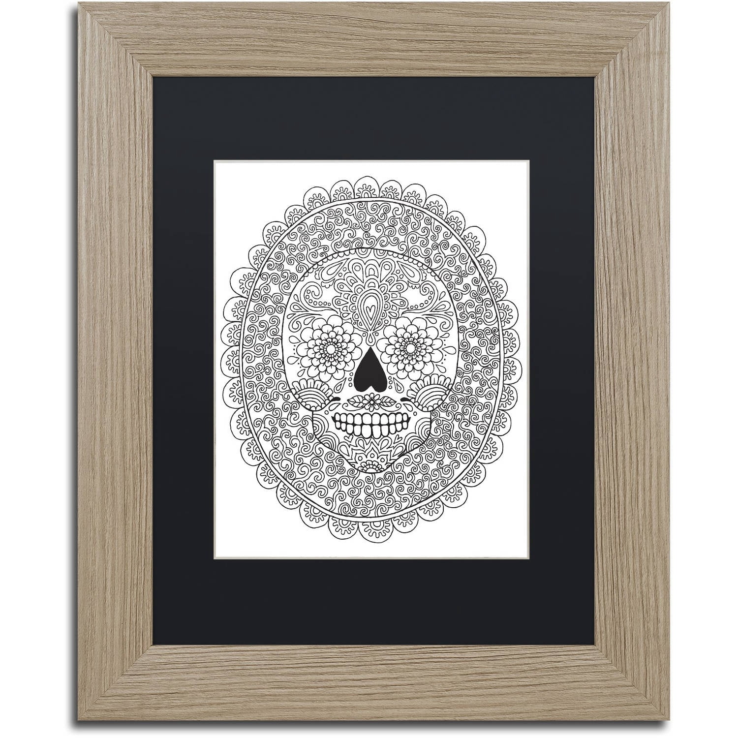 Trademark Fine Art "Candy Skull" Canvas Art by Hello Angel, Black Matte, Birch Frame