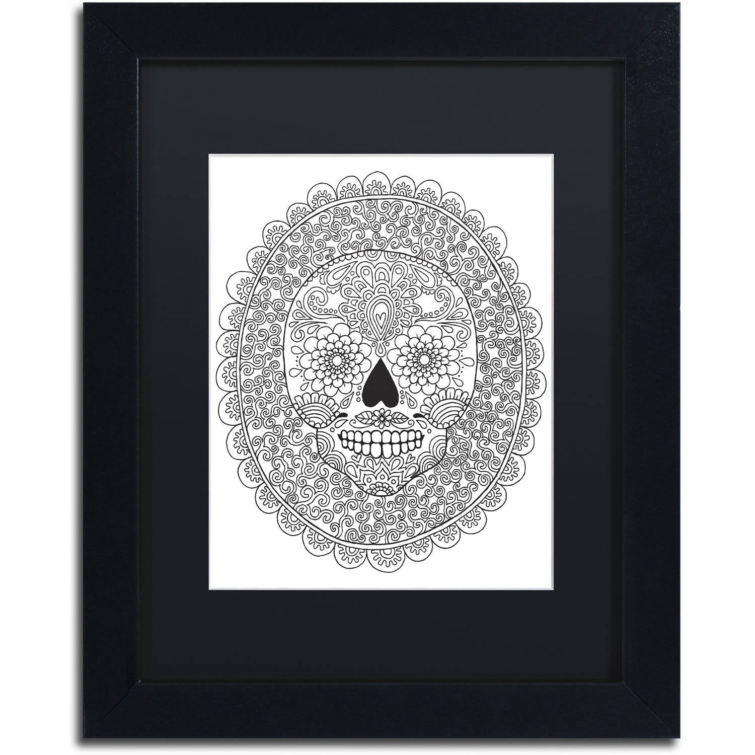 Trademark Fine Art "Candy Skull" Canvas Art by Hello Angel, Black Matte, Black Frame