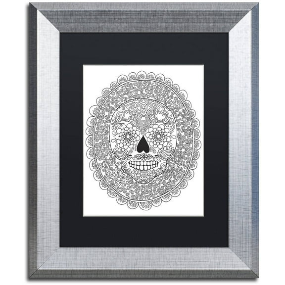 Trademark Fine Art "Candy Skull" Canvas Art by Hello Angel, Black Matte, Silver Frame