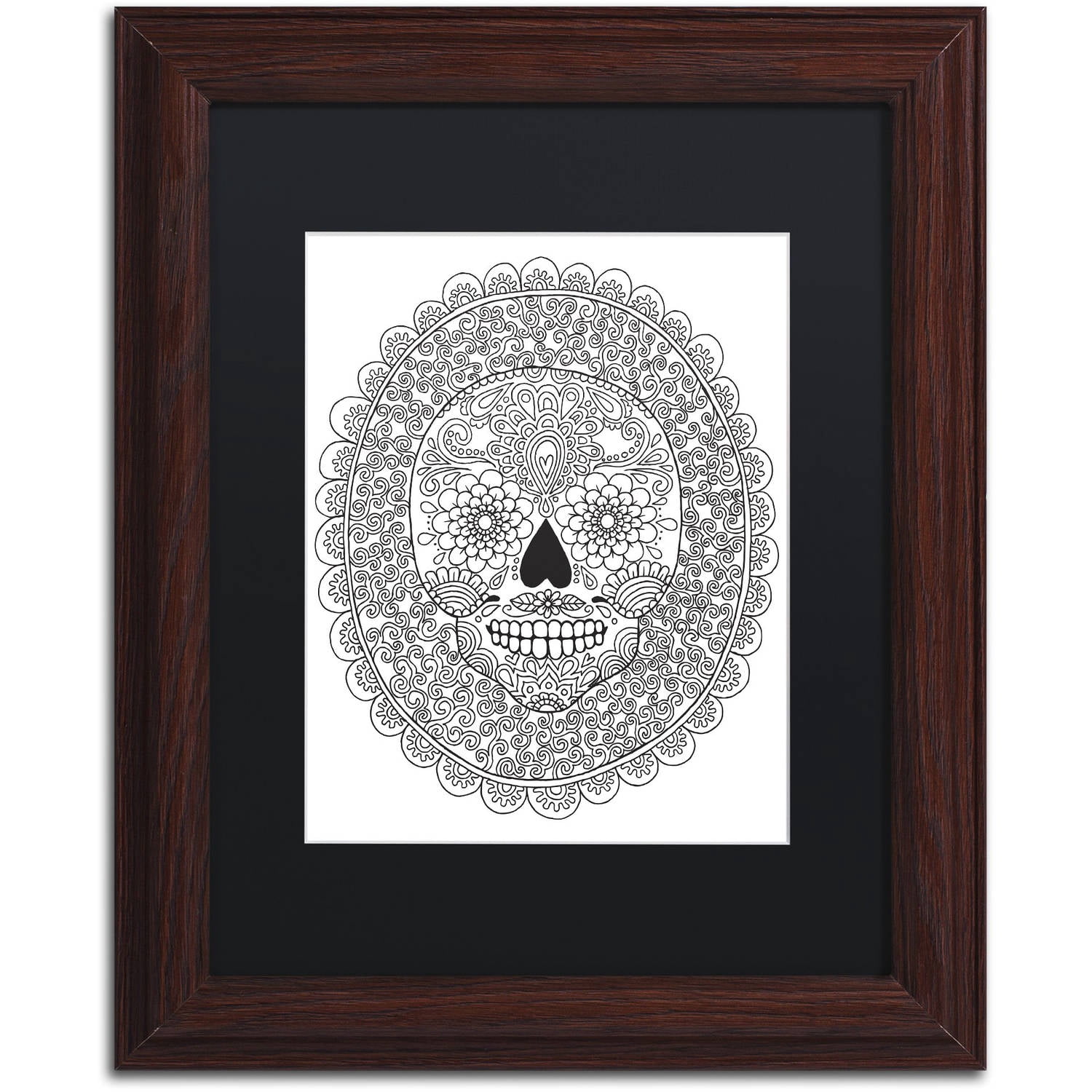 Trademark Fine Art "Candy Skull" Canvas Art by Hello Angel, Black Matte, Wood Frame