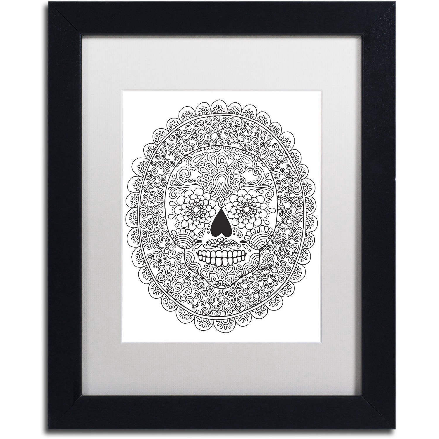 Trademark Fine Art "Candy Skull" Canvas Art by Hello Angel, White Matte, Black Frame