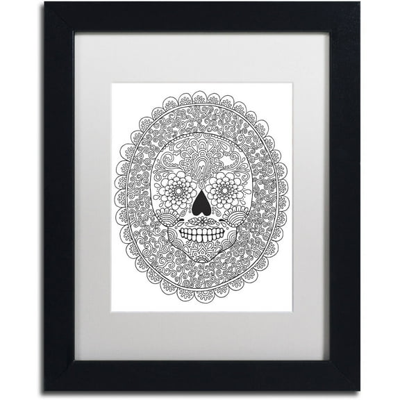 Trademark Fine Art "Candy Skull" Canvas Art by Hello Angel, White Matte, Black Frame