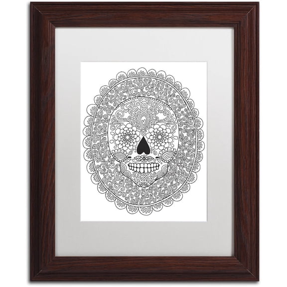 Trademark Fine Art "Candy Skull" Canvas Art by Hello Angel, White Matte, Wood Frame