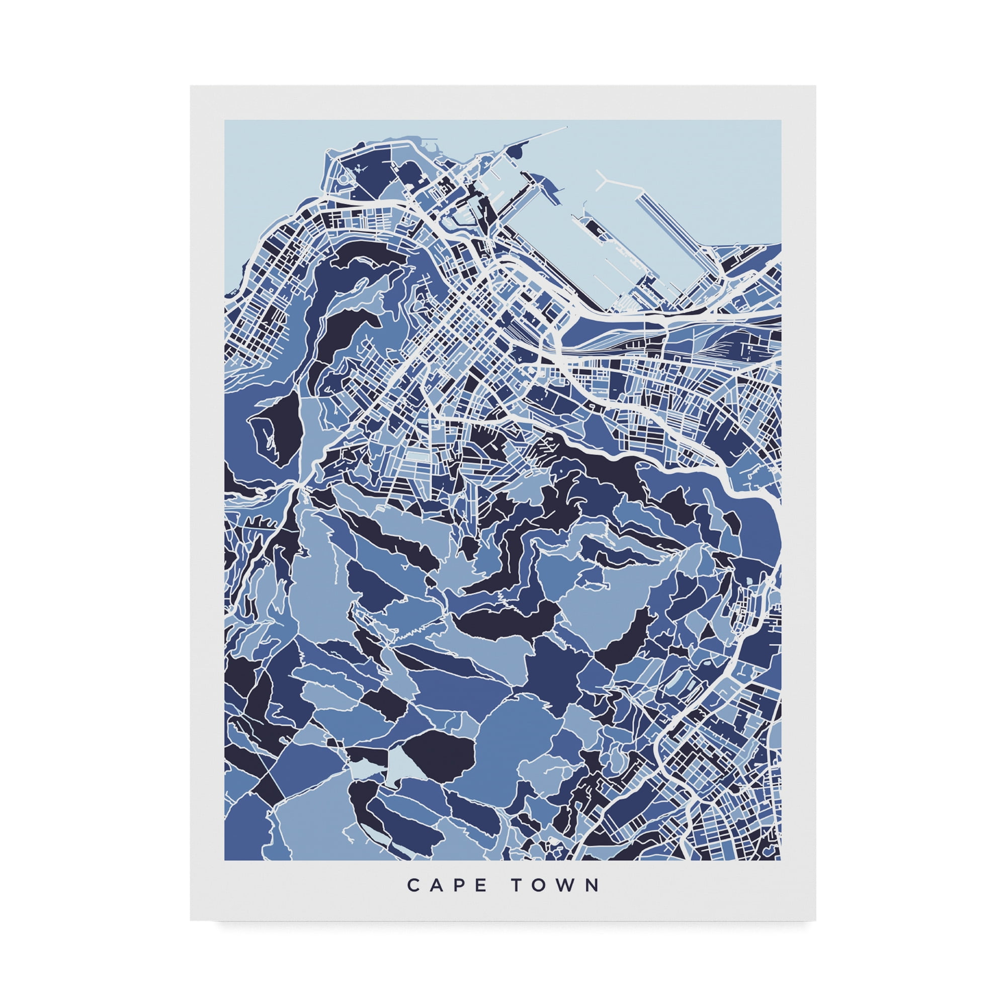 Trademark Fine Art 'Cape Town South Africa City Street Map Blue' Canvas Art by Michael Tompsett