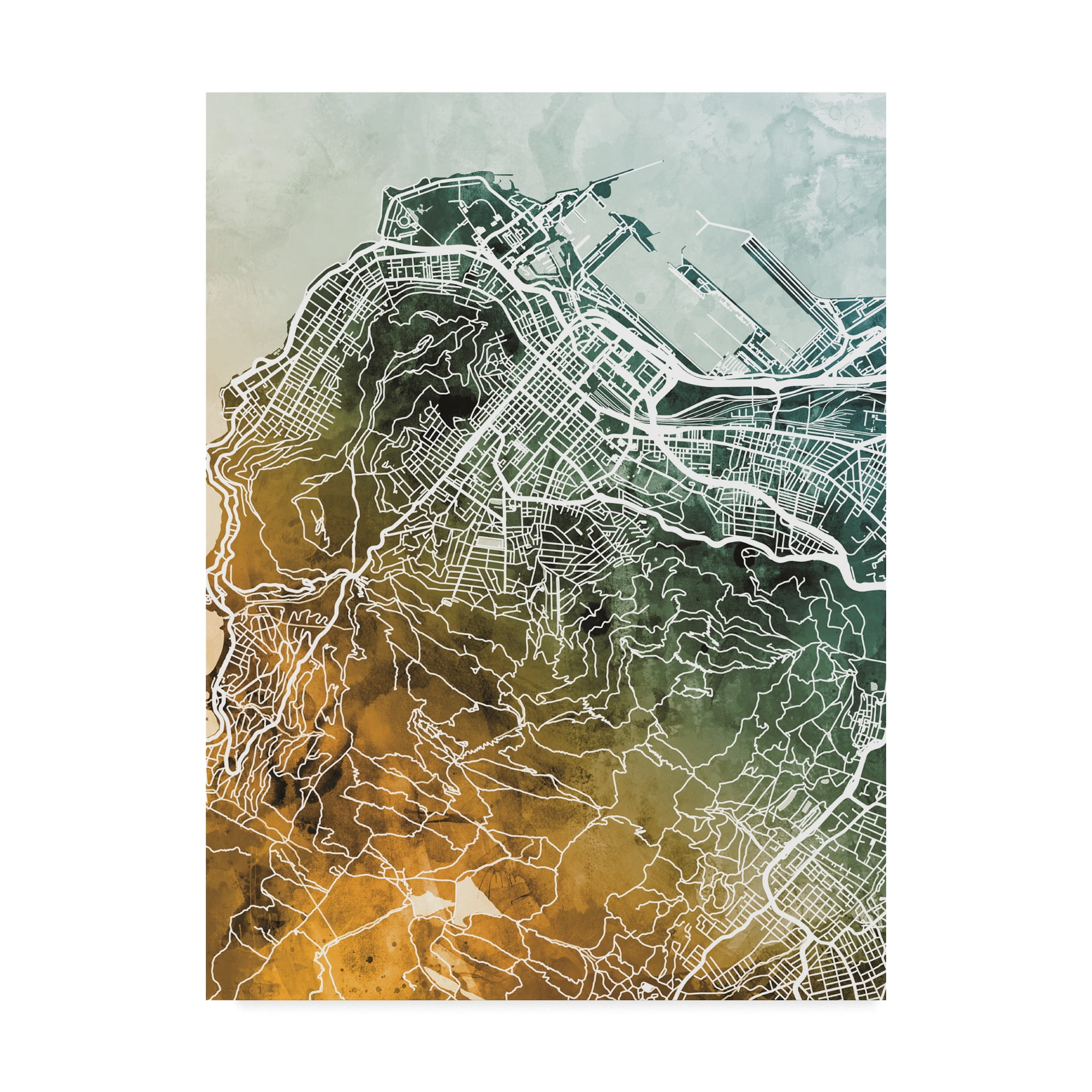 Trademark Fine Art 'Cape Town South Africa City Street Map Teal Orange' Canvas Art by Michael Tompsett