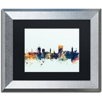 Trademark Fine Art 'Cardiff Wales Skyline Blue' Canvas Art by Michael Tompsett Black Matte, Silver Frame