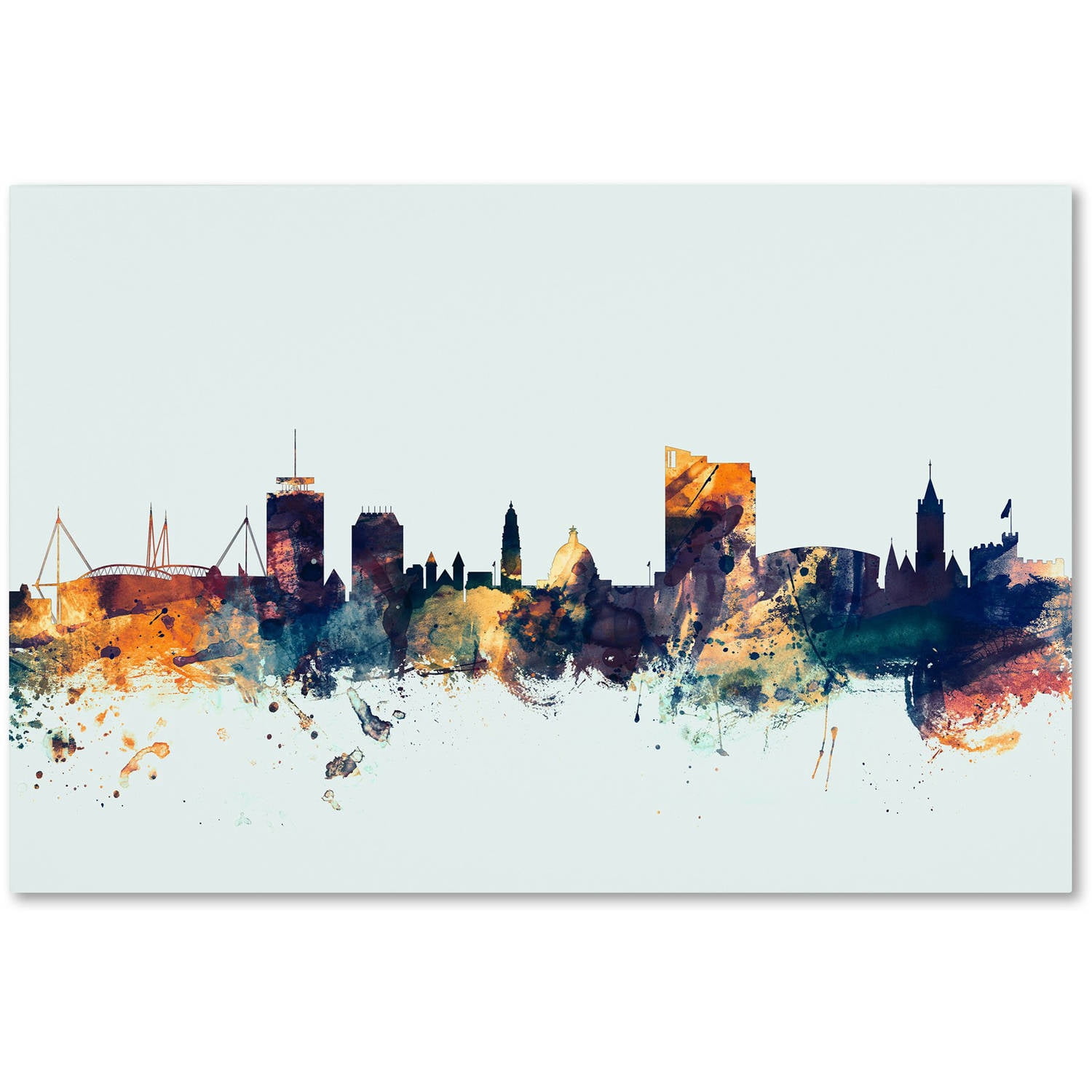 Trademark Fine Art "Cardiff Wales Skyline Blue" Canvas Art by Michael Tompsett