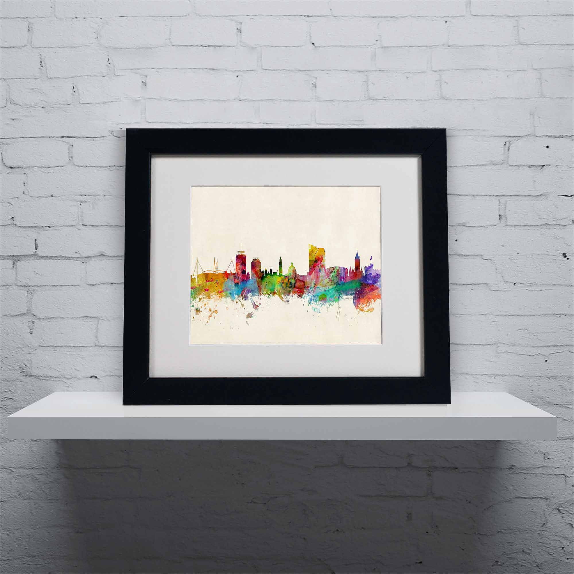 Trademark Fine Art "Cardiff Wales Skyline" Canvas Art by Michael Tompsett, Black Frame