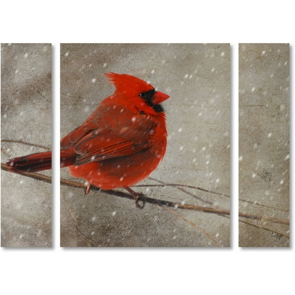Trademark Fine Art "Cardinal in Winter" Canvas Art by Lois Bryan Three Panel Set